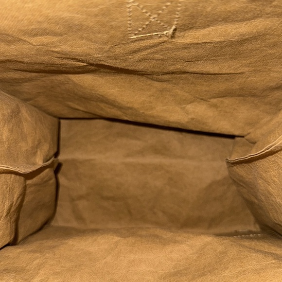 Eco-Beige Brown Leather-Trimmed Brown Paper Bag Crossbody Bag Recycled 9x11x5.5 - Picture 10 of 11